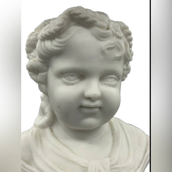 JW754 13.5” tall Antique Bisque Porcelain Girl holding Basket Statue Marked - Picture 12 of 12